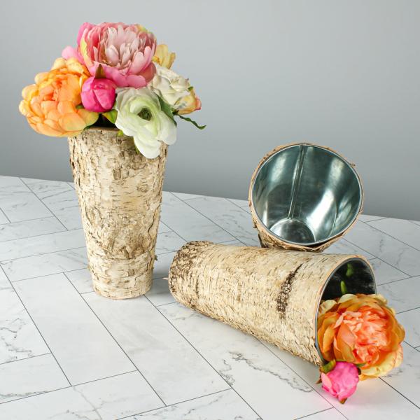 Pots & Planters | Natural Birch Bark 9" Zinc Vase Naturals & Florals Pots & Planters