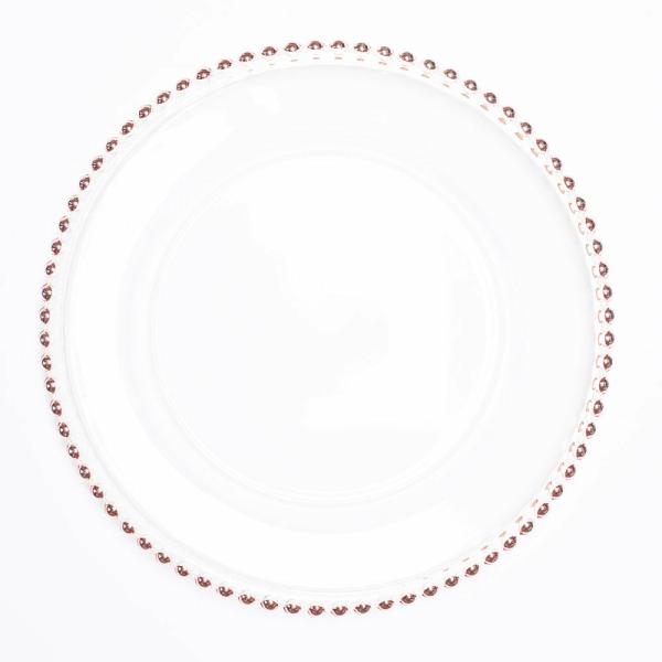 Serveware | 13" Rose Gold Beaded Glass Charger Plate Set Of 12 Charger Plates Charger Plates