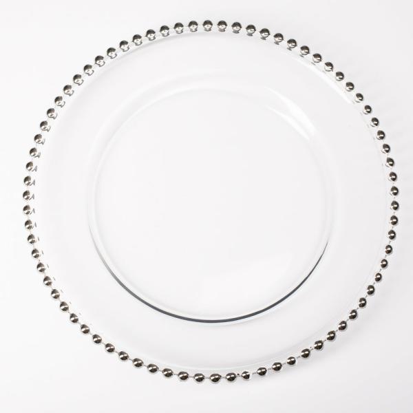 Serveware | 13" Silver Beaded Glass Charger Plate Set Of 12 Charger Plates Charger Plates