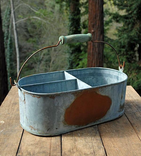 Serveware | Weathered Metal Caddy Gray 4.5" X 13.25" Serveware Serveware