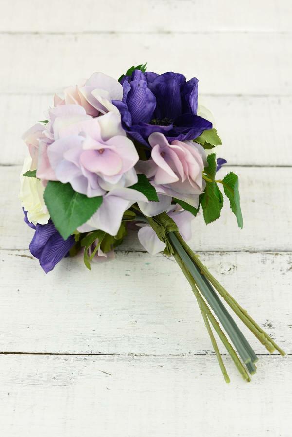 Stemmed | Pink & Purple Silk Hydrangea Ranunculus, Anemone Bouquet 10" Bouquets Bouquets