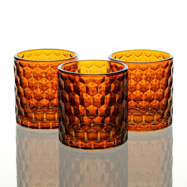 Tealight Candle Holders | Amber Chunky Honeycomb Glass Votive & Tealight Holder Set Of 24 Candle Holders Tealight Candle Holders