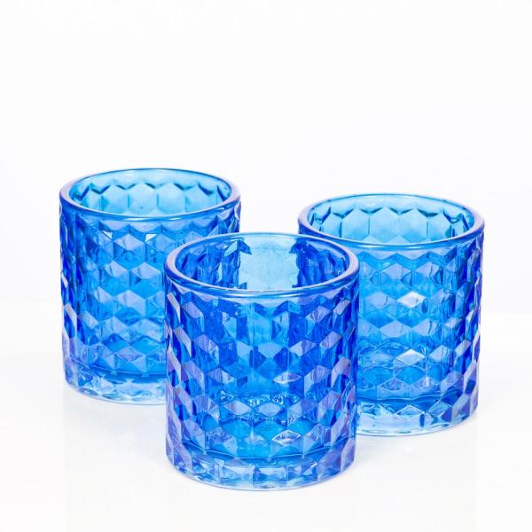 Tealight Candle Holders | Blue Chunky Honeycomb Glass Votive & Tealight Holder Set Of 24 Candle Holders Tealight Candle Holders