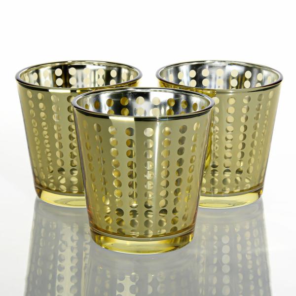 Tealight Candle Holders | Gold Dotted Glass Holder – Medium Set Of 6 Candle Holders Metallic Candle Holders