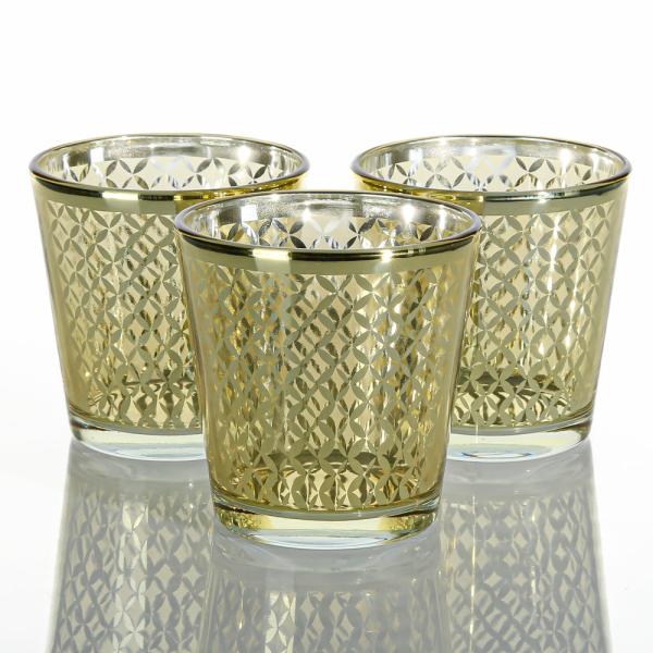 Tealight Candle Holders | Gold Lattice Glass Holder – Medium Set Of 72 Candle Holders Metallic Candle Holders