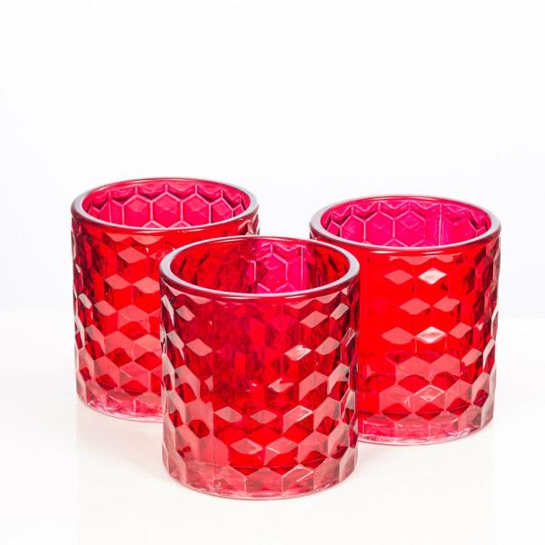 Tealight Candle Holders | Red Chunky Honeycomb Glass Votive & Tealight Holder Set Of 24 Candle Holders Tealight Candle Holders