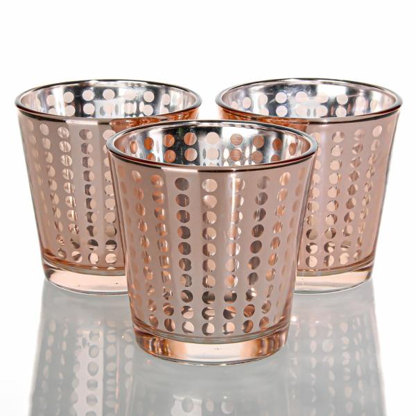 Tealight Candle Holders | Rose Gold Dotted Glass Holder – Medium Set Of 48 Candle Holders Metallic Candle Holders