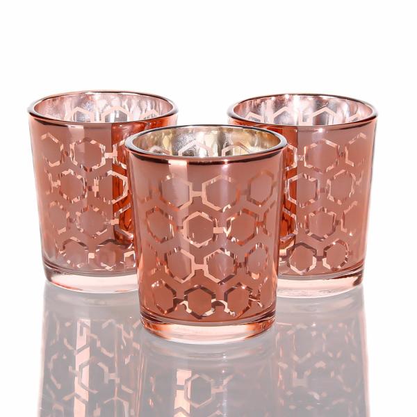 Tealight Candle Holders | Rose Gold Hexagonal Glass Holder – Small Set Of 72 Candle Holders Metallic Candle Holders