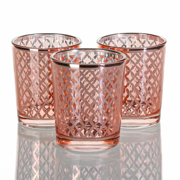 Tealight Candle Holders | Rose Gold Lattice Glass Holder – Small Set Of 72 Candle Holders Metallic Candle Holders