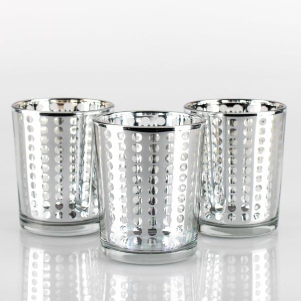 Tealight Candle Holders | Silver Dotted Glass Holder – Small Set Of 12 Candle Holders Metallic Candle Holders