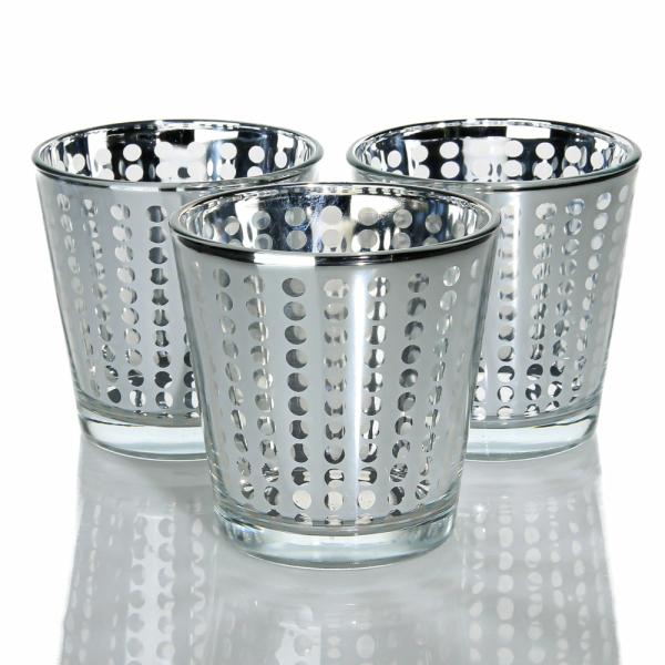 Tealight Candle Holders | Silver Dotted Glass Holder – Medium Set Of 48 Candle Holders Metallic Candle Holders