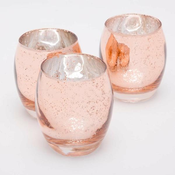 Votive Candle Holders | Grande Hurricane Votive Holder Rose Gold Mercury Set Of 12 Candle Holders Mercury Candle Holders