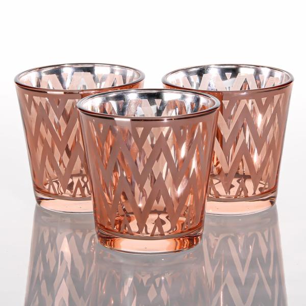 Votive Candle Holders | Rose Gold Chevron Glass Holder – Medium Set Of 6 Candle Holders Metallic Candle Holders