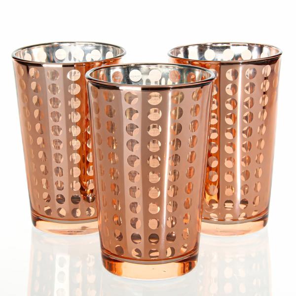 Votive Candle Holders | Rose Gold Dotted Glass Holder – Large Set Of 48 Candle Holders Metallic Candle Holders