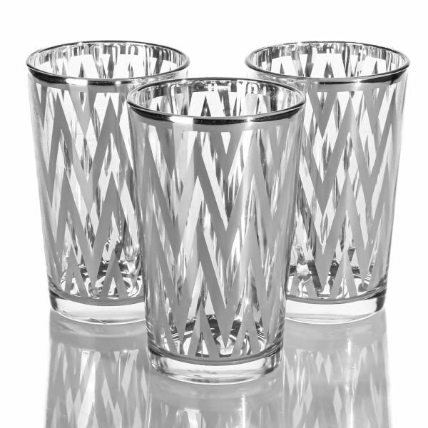 Votive Candle Holders | Silver Chevron Glass Holder – Large Set Of 48 Candle Holders Metallic Candle Holders