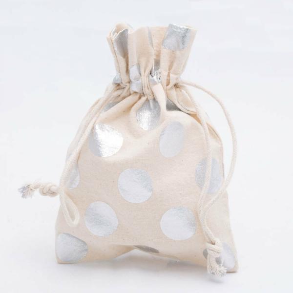 Wheat And Cotton | Cotton Bag 5" X 7" With Silver Dots Set Of 12 Botanicals Wheat And Cotton