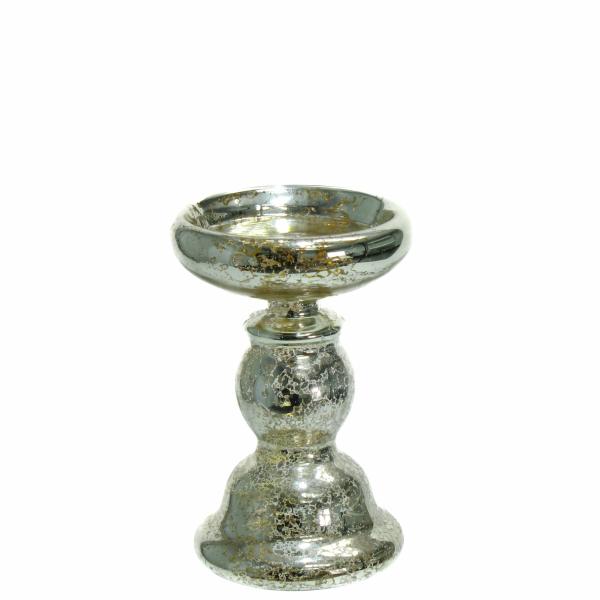 Mercury Candle Holders | Unique Mercury Glass Pillar Candle Holder 6.5" Candle Holders Mercury Candle Holders