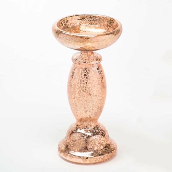 Pillar Candle Holders | 8.5" Unique Rose Gold Mercury Glass Pillar Candle Holder Candle Holders Mercury Candle Holders