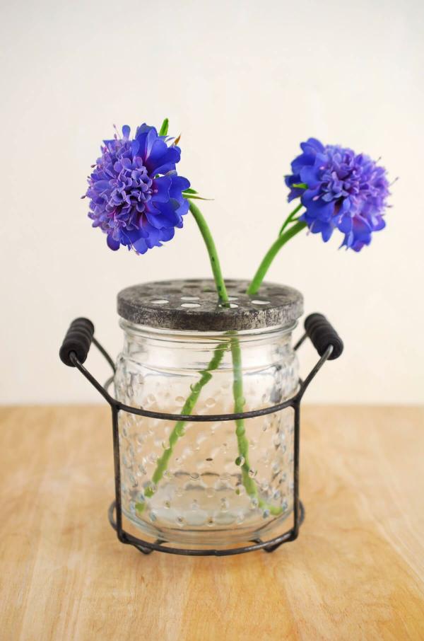 Flower Vases | Hobnail Glass Jar With Frog Lid 5" And Wire Rack Flower Vases Flower Vases